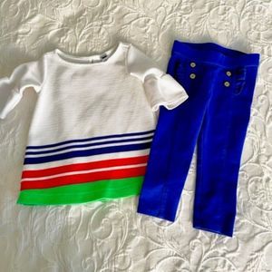 Janie and Jack Blue Orange Green Stripe Shirt and Blue Pants Outfit Size 2T